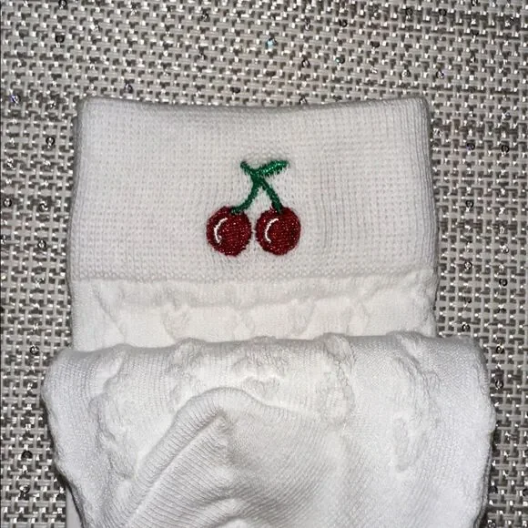 casa clara x Anthropologie Paulina White Embroidered Cherry Cable Knit Socks - Picture 7 of 8